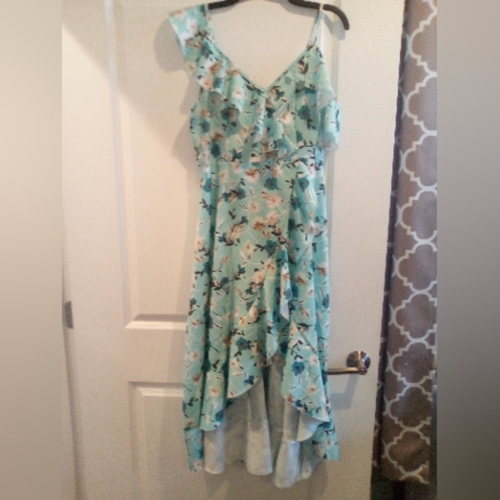 SHEIN Mint Floral Asymmetrical Ruffle Midi Dress